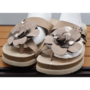 New Mephisto Helen Flower Air Relax Genuine Leather Light Taupe Sandals Women 38